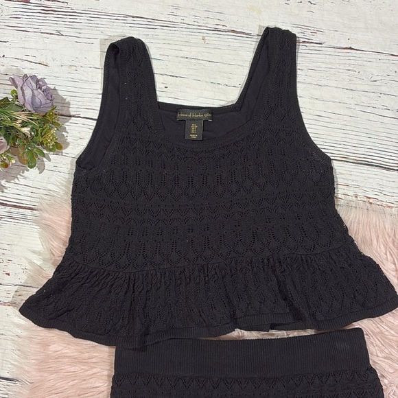 House of Harlow Black Square Neck Crochet Midi Skirt Set - Picture 8 of 11